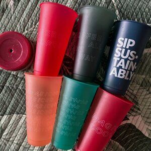 Starbucks 2019 Holiday Winter Reusable Cold Cups & Earth Day Cup Lids NO STRAWS